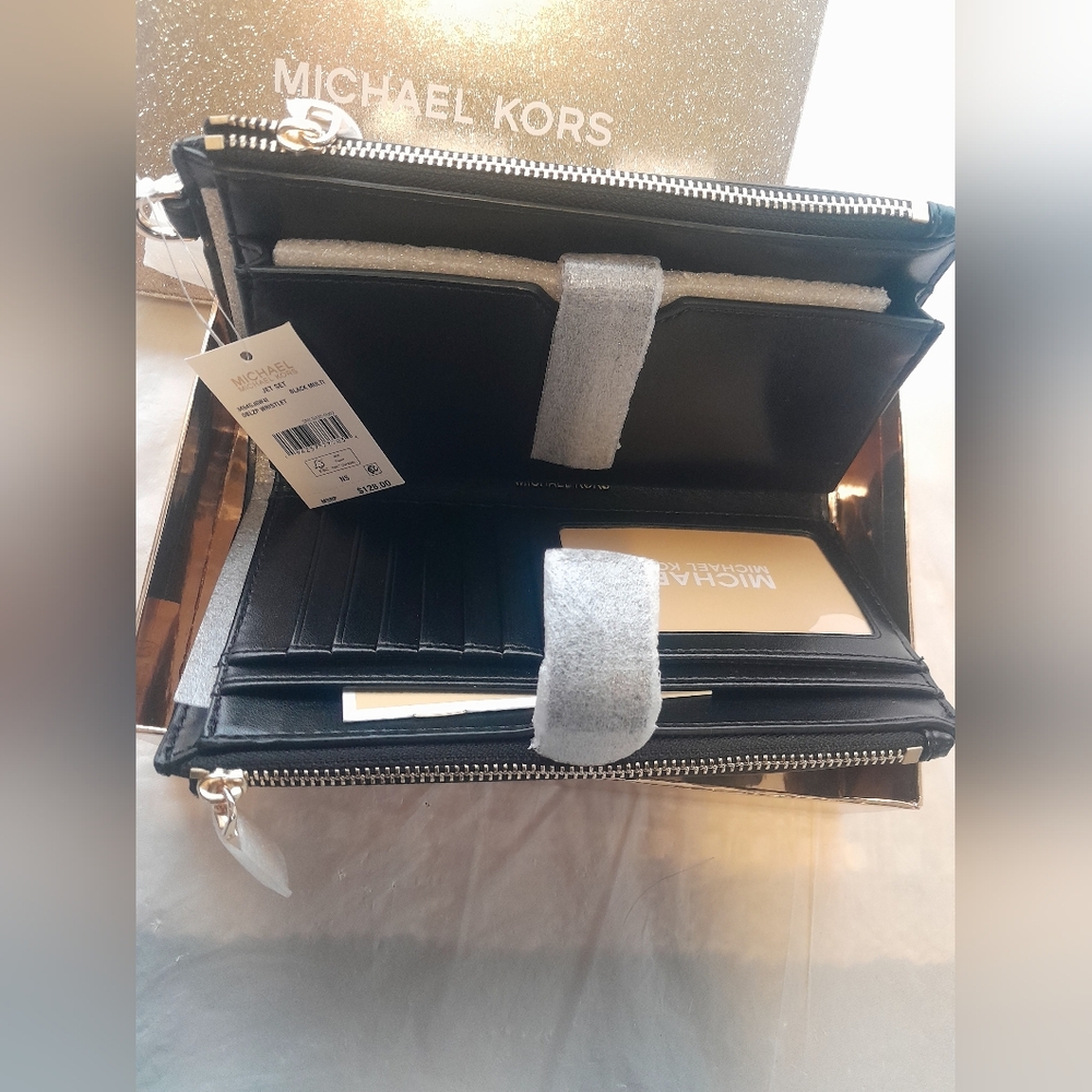 Michael Kors Double Wristlet Wallet Black Detachable  NWT Holds Your Phone - Picture 3 of 10